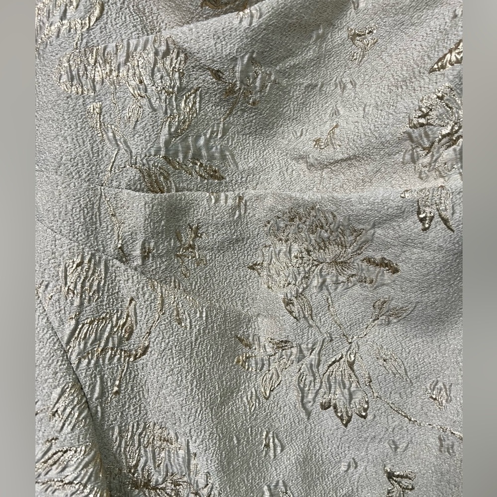 Neiman Marcus Mother of Bride Formal Gold Side Ruffle Trumpet Jacquard Gown sz 2 - Picture 7 of 13